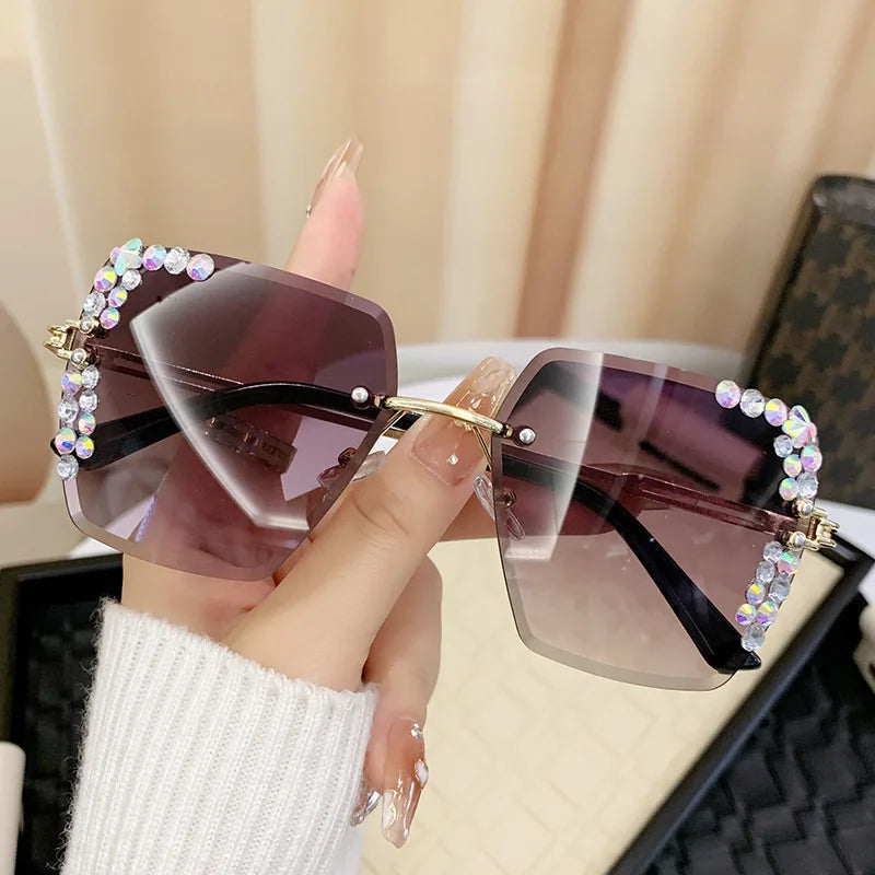 Crystal Frameless Sunglasses – Mirror Lens | Women's Fashion Eyewear