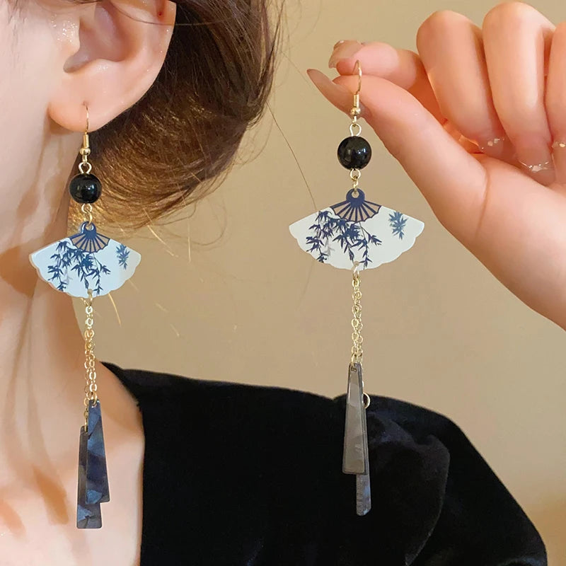 ZUPHAR™ Vintage Fan Drop Earrings – Elegant Acrylic Tassel Earrings