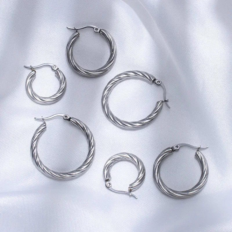 ZUPHAR Twist Circle Hoop Earrings Set – Stainless Steel Geometric Jewelry