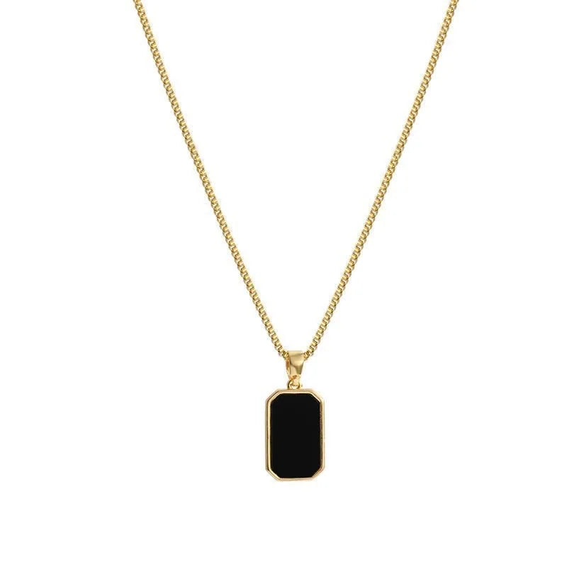 Korean-Inspired Black Geometric Pendant Necklace with Gold Chain for Women - Elegant Fashion Jewelry for Parties and Gifts