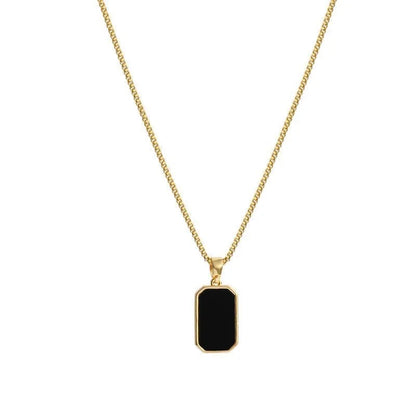 Korean-Inspired Black Geometric Pendant Necklace with Gold Chain for Women - Elegant Fashion Jewelry for Parties and Gifts