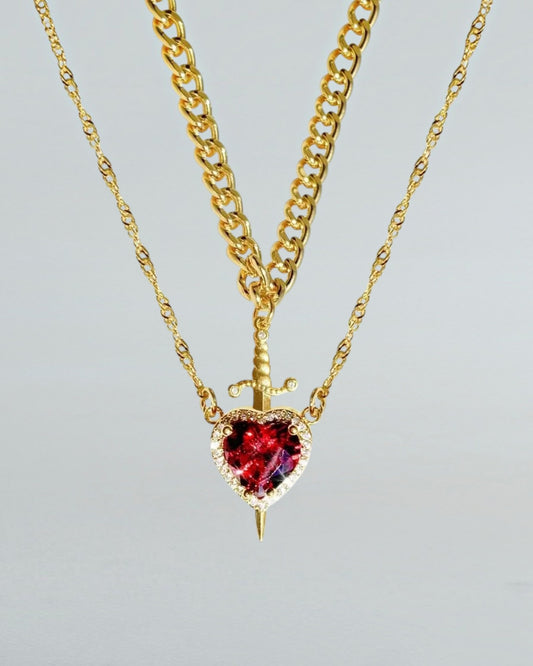 Heart & Sword Couple Necklace — Zirconia Pendant | Romantic Valentine's Gift