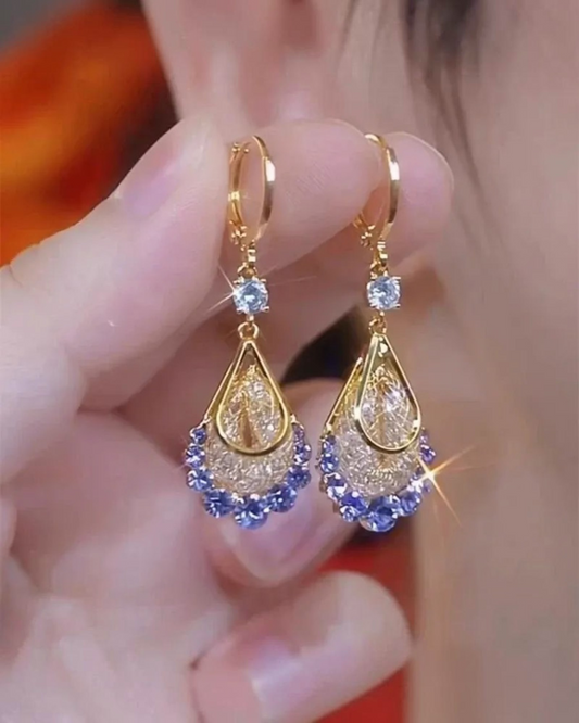 Gold Water Drop Crystal Tassel Drop Earrings for Women - Rhinestone Zircon Dangle | Party & Wedding Jewelry
