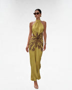 Printed Halter Backless Maxi Dress