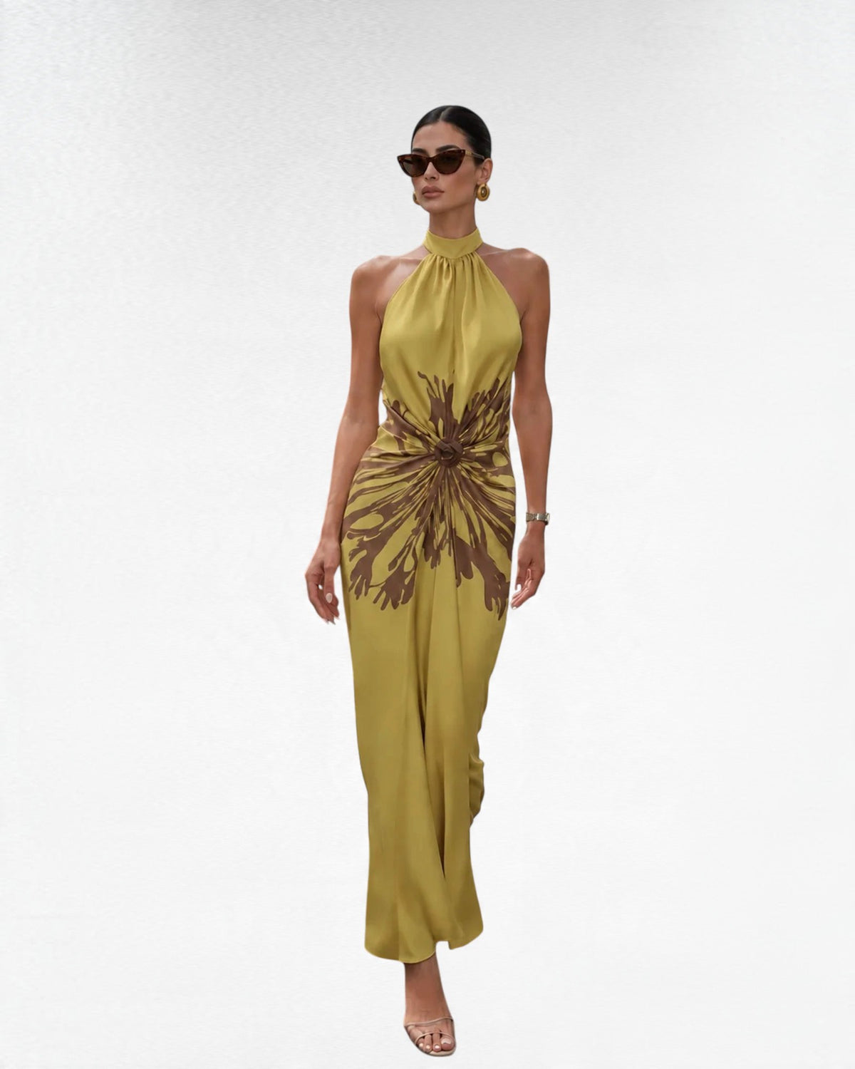 Printed Halter Backless Maxi Dress